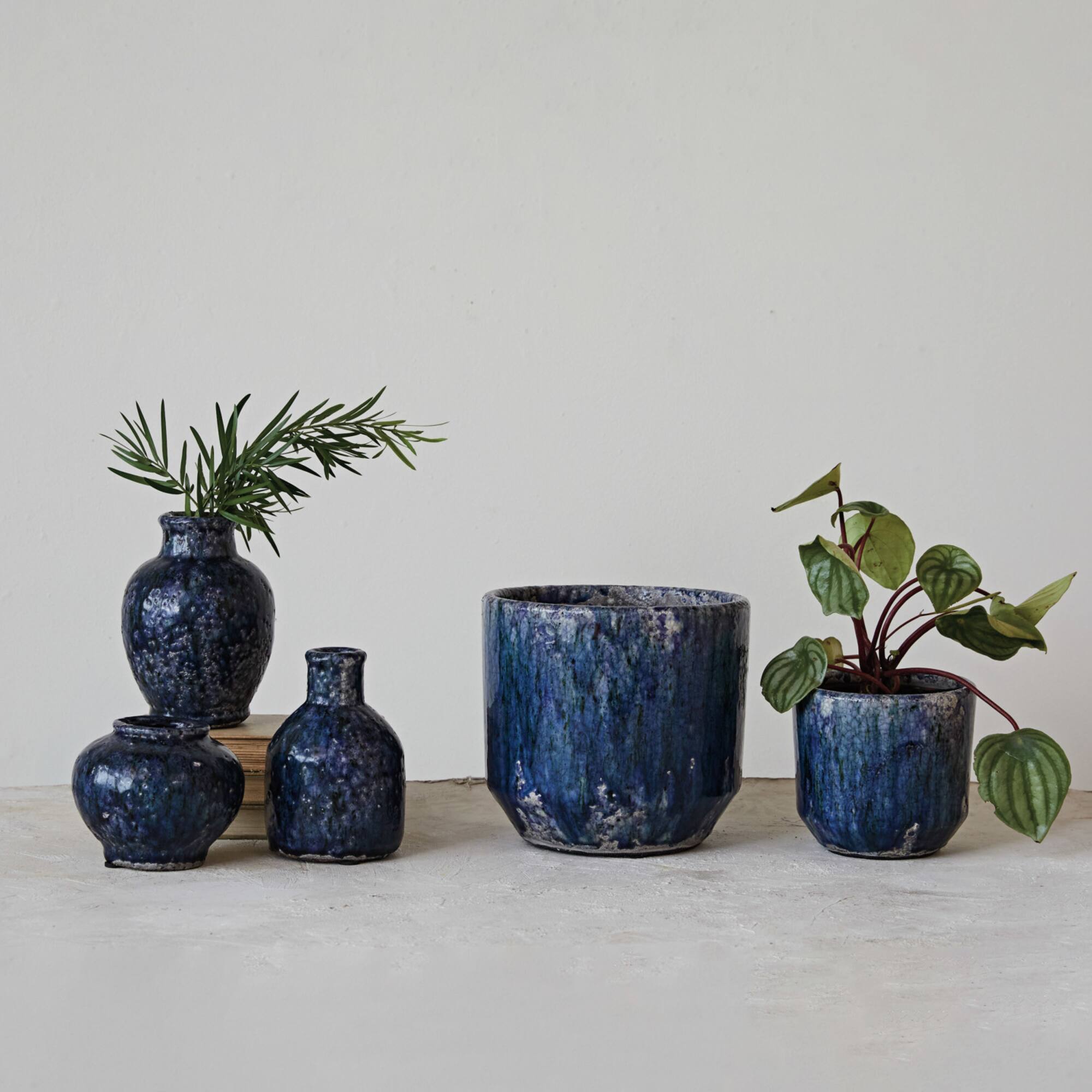 Hello Honey® 7.75" Blue Crackle Glaze Decorative Terra Cotta Planter